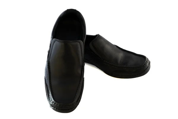 Black leather men 's shoes white blackground — стоковое фото