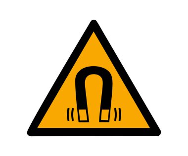 ISO 7010 W006 Manyetik Alan Uyarısı. Manyetik tehlike sembolü. Manyetik alan uyarı vektör tasarımı ve illüstrasyonu.