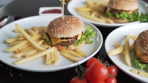 Yakın Plan Farklı Hamburger Patates Kızartması — Stok video