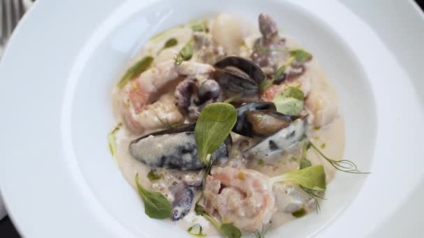 Shrimp Mussels Platter Sauce — Stock Video