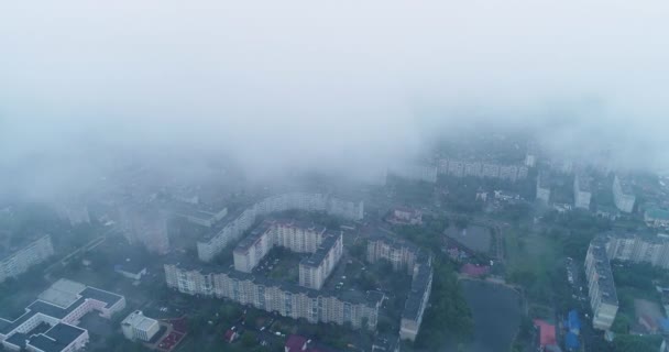 Camera Flies City View Clouds City Houses — Stock Video