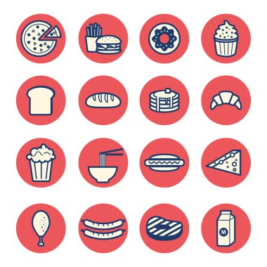 vektör yiyecek tatlı düz tasarım doğrusal Icons set