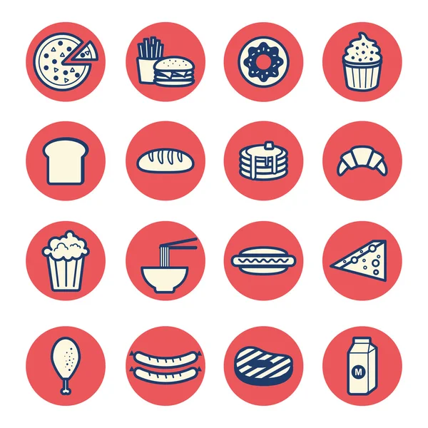 Comida postre plano diseño lineal iconos conjunto vector — Vector de stock