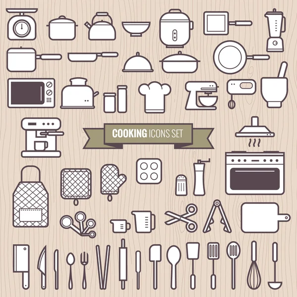 Conjunto de herramientas de cocina e iconos de diseño de línea simple set vector — Archivo Imágenes Vectoriales