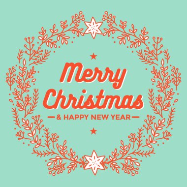 Merry christmas and happy new year for poster and card template, flower wreath green background decorative elements vector illustration