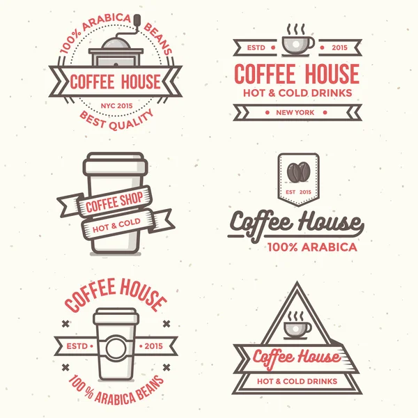 Etiquetas de cafetería vintage, banner, cinta, logotipo y vectores de insignias — Archivo Imágenes Vectoriales