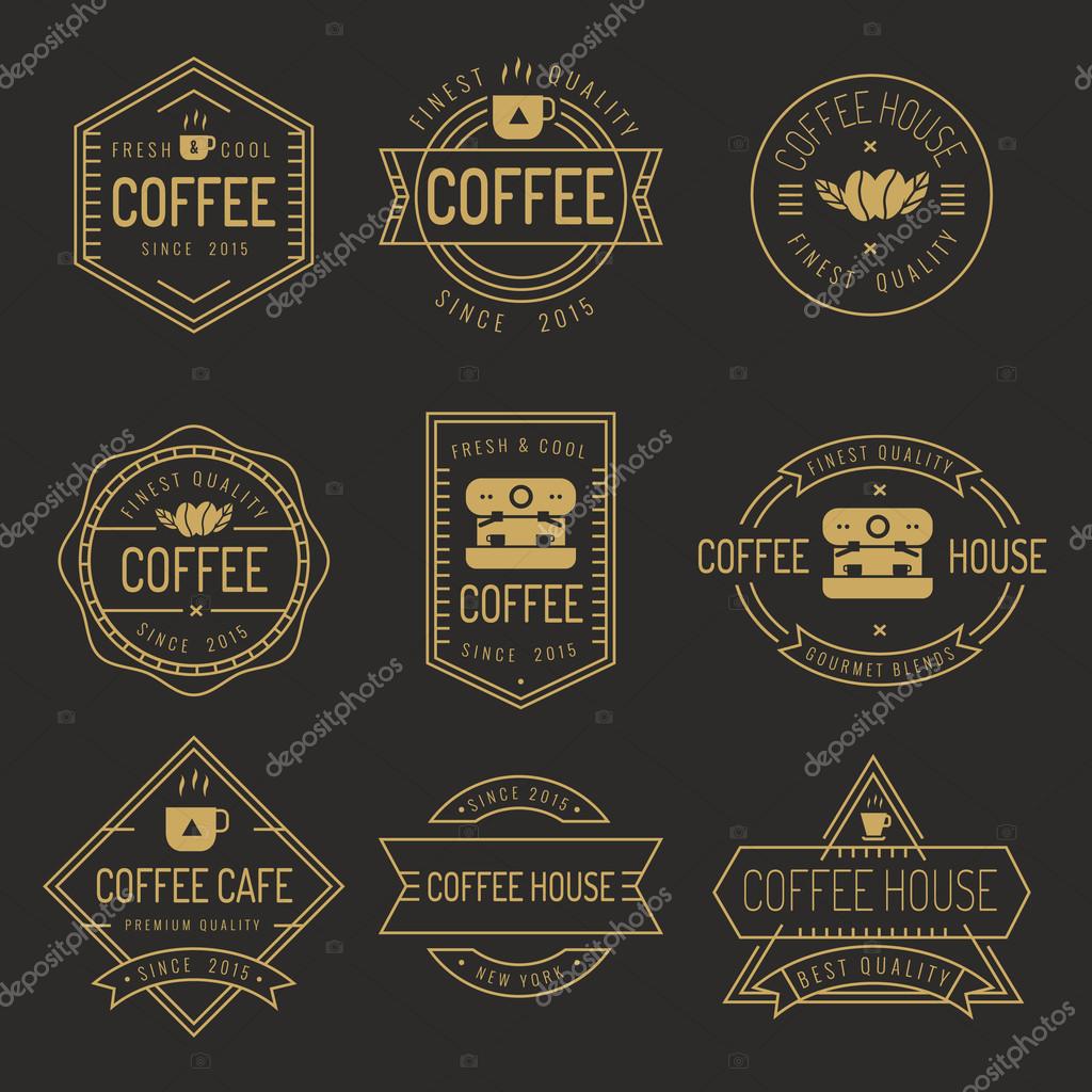 Set of thin line coffee shop labels, banner, ribbon, logo and badges vector set