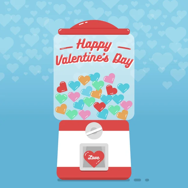 Szczęśliwy Walentynki tekst z kolorowych serc w tle maszyny Gumball. — Wektor stockowy