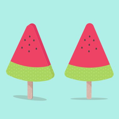 Tahta çubukta karpuz dondurması. Düz tasarım vektör illüstrasyon.