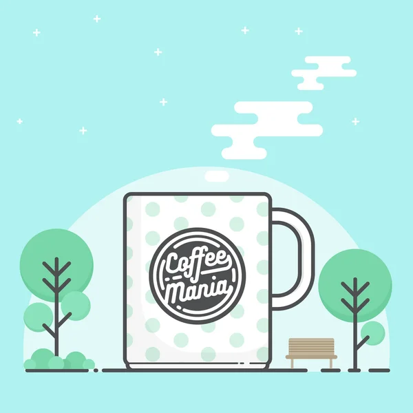 Taza de café con logo. Café caliente en versión de dibujos animados. Ilustración vectorial . — Archivo Imágenes Vectoriales