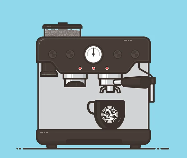 Macchina da caffè con una tazza di caffè caldo. Illustrazione vettoriale di design piatto . — Vettoriale Stock