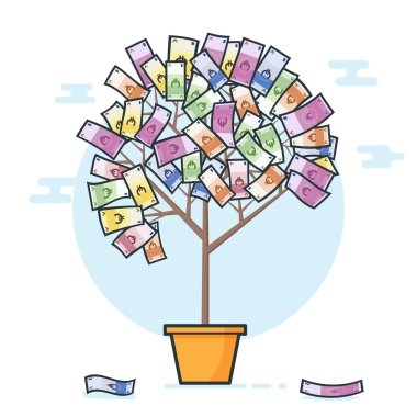 Euro'da para ağacı. Yalıtılmış nesne arka planı. Düz tasarım vektör illüstrasyon.