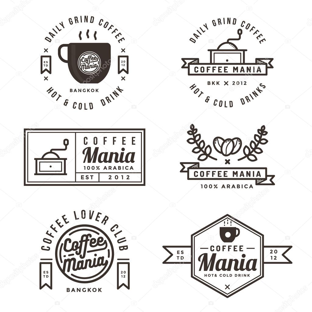 Set of coffee shop labels, banner, ribbon, logo and badges. Flat design vector illustration.