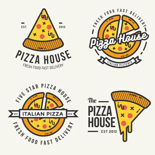 Set di logo della pizza, distintivi, striscioni, emblema per il ristorante fast food. Illustrazione vettoriale . — Vettoriale Stock