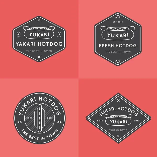 Set de insignias Hotdog, banners, emblemas y plantillas de logotipo para restaurante. Esquema de diseño. Diseño mínimo. Diseño de logotipo de comida rápida. Ilustración vectorial . — Vector de stock