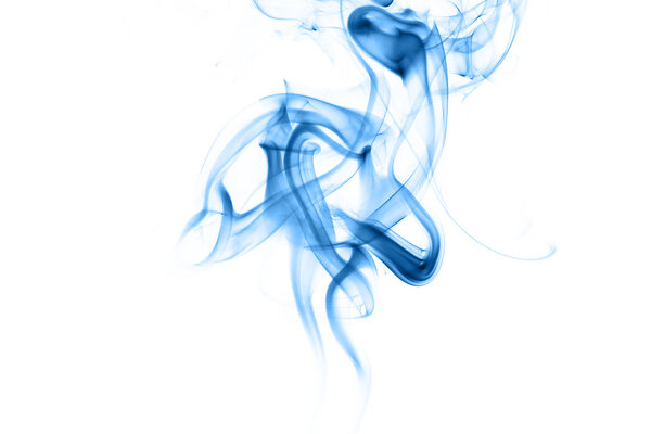 Abstract blue smoke on white background from the incense sticks