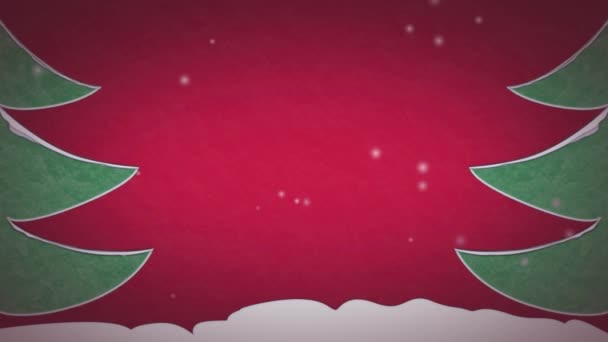 Weihnachtskarten-Animation mit Schnee und Kiefern — Stockvideo