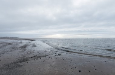 kasvetli bir bulutlu gün bir plaj akan rahatlatıcı ve yumuşak yatıştırıcı dalgalar