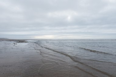 kasvetli bir bulutlu gün bir plaj akan rahatlatıcı ve yumuşak yatıştırıcı dalgalar