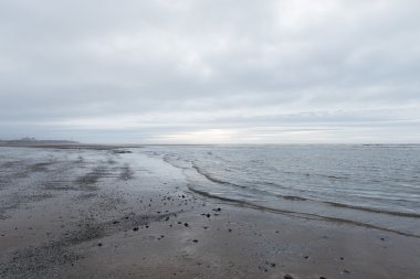 kasvetli bir bulutlu gün bir plaj akan rahatlatıcı ve yumuşak yatıştırıcı dalgalar