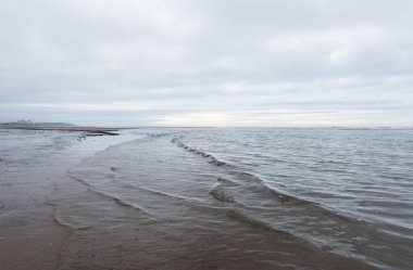 kasvetli bir bulutlu gün bir plaj akan rahatlatıcı ve yumuşak yatıştırıcı dalgalar