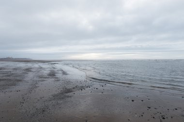 kasvetli bir bulutlu gün bir plaj akan rahatlatıcı ve yumuşak yatıştırıcı dalgalar