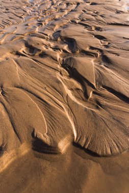 Gün batımında kum sıcak bir altın plajda dalgalanma dokular