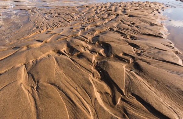 Gün batımında kum sıcak bir altın plajda dalgalanma dokular
