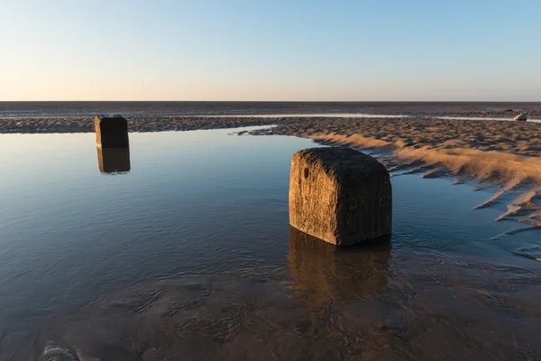Beautiful Sunny Winters Day British Beach Sand Ripples Sky Reflecting — Stock Photo, Image