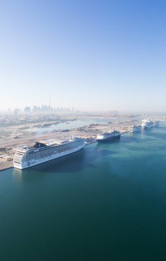 United Arab Emirates, Dubai, 03/12/2015, Dubai cruise port terminal, port rashid. Cruise ships docking. clipart