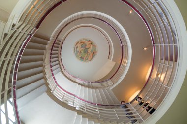 England, Morecambe, 08/16/2015, Vintage by the sea weekend at the Midland Hotel, Midland Hotel art deco spiral staircase.. clipart