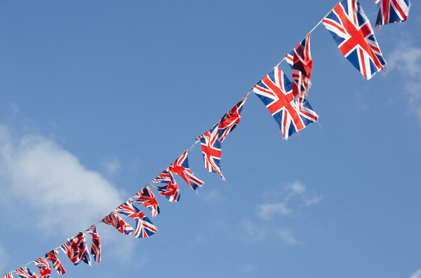 british flag bunting in street