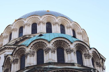 St. Alexander Nevsky Katedrali, Sofya, Bulgaristan. Bulgar Ortodoks Kilisesi Patriği 'nin katedrali Alexander Nevsky Meydanı' nda yer alıyor. Katedralin neo-Bizans tarzı var.