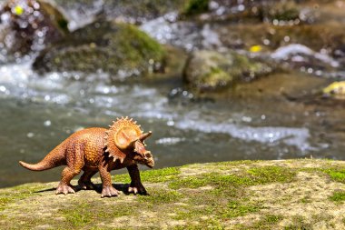 Eski rock ile su içinde geçmiş yürürken triceratops
