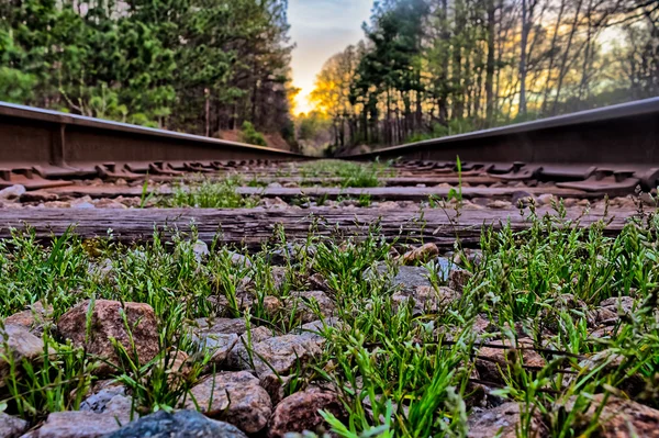 Ground view of old rail road tracks — Stock Photo, Image
