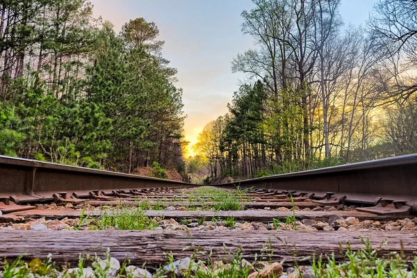 Ground view of old rail road tracks — Stock Photo, Image