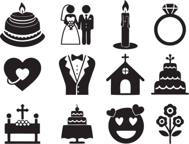 Düğün ve Kutlama Simgeleri. Düğünler, evlilik, aşk, kutlamalar ve romantik etkinlikler için SEO dostane simgeleri
