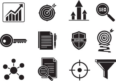 Teknoloji, veri güvenliği, yapay zeka ve iş analizleri için SEO dostane simgeleri