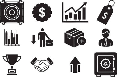 Teknoloji ve İş Simgeleri. Teknoloji, veri güvenliği, yapay zeka ve iş analizleri için SEO dostane simgeleri.