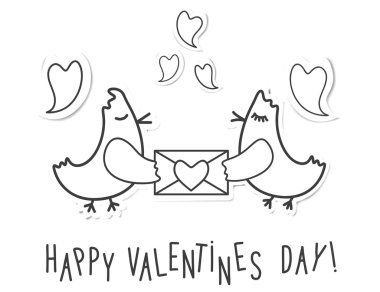 Sevgililer günü aşk kuşlar, mesaj ve kalp vintage arka plan.