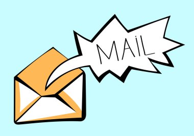 Konuşma balonunda posta yazısı içeren ileti simgesi. Pop art tarzı işareti