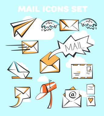 Posta Simgeleri Ayarlayın. Vektör Pop Sanat İşaretleri. 