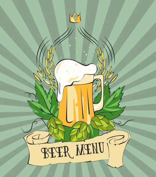 Modern vintage bira posteri. Retro poster şablonu bira menü, işaret, etiket veya afiş tasarımı için. Vektör yaşlı kağıt doku yiyecek ve içecek arka plan kavramı. — Stok Vektör
