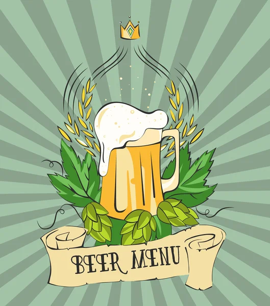 Moderno cartel de cerveza vintage. Plantilla de póster retro para menú de cerveza, letrero, etiqueta o diseño de banner. Vector viejo papel textura comida y bebida fondo concepto . — Vector de stock