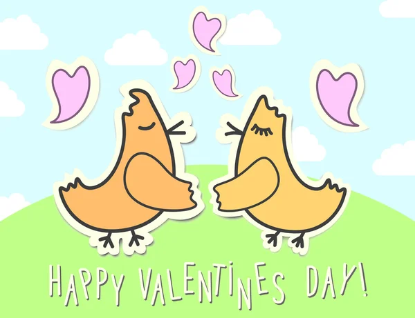 Love birds vector card para el Día de San Valentín. Pájaros con corazones póster infantil — Archivo Imágenes Vectoriales