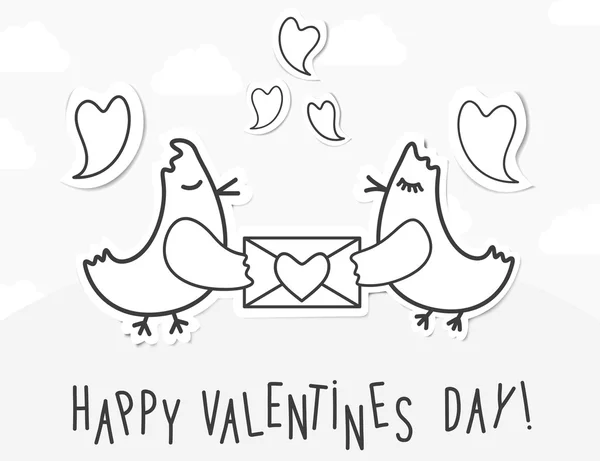 Día de San Valentín fondo vintage con pájaros del amor, mensaje y corazón . — Vector de stock