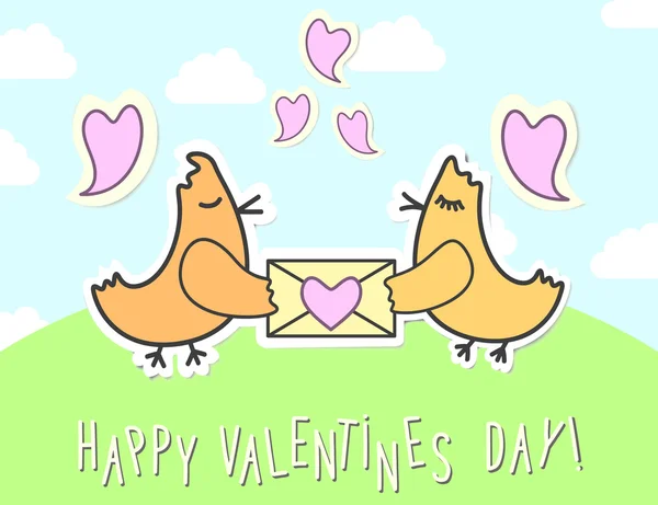 Valentines day vintage background with love birds, message and heart. — Stock Vector