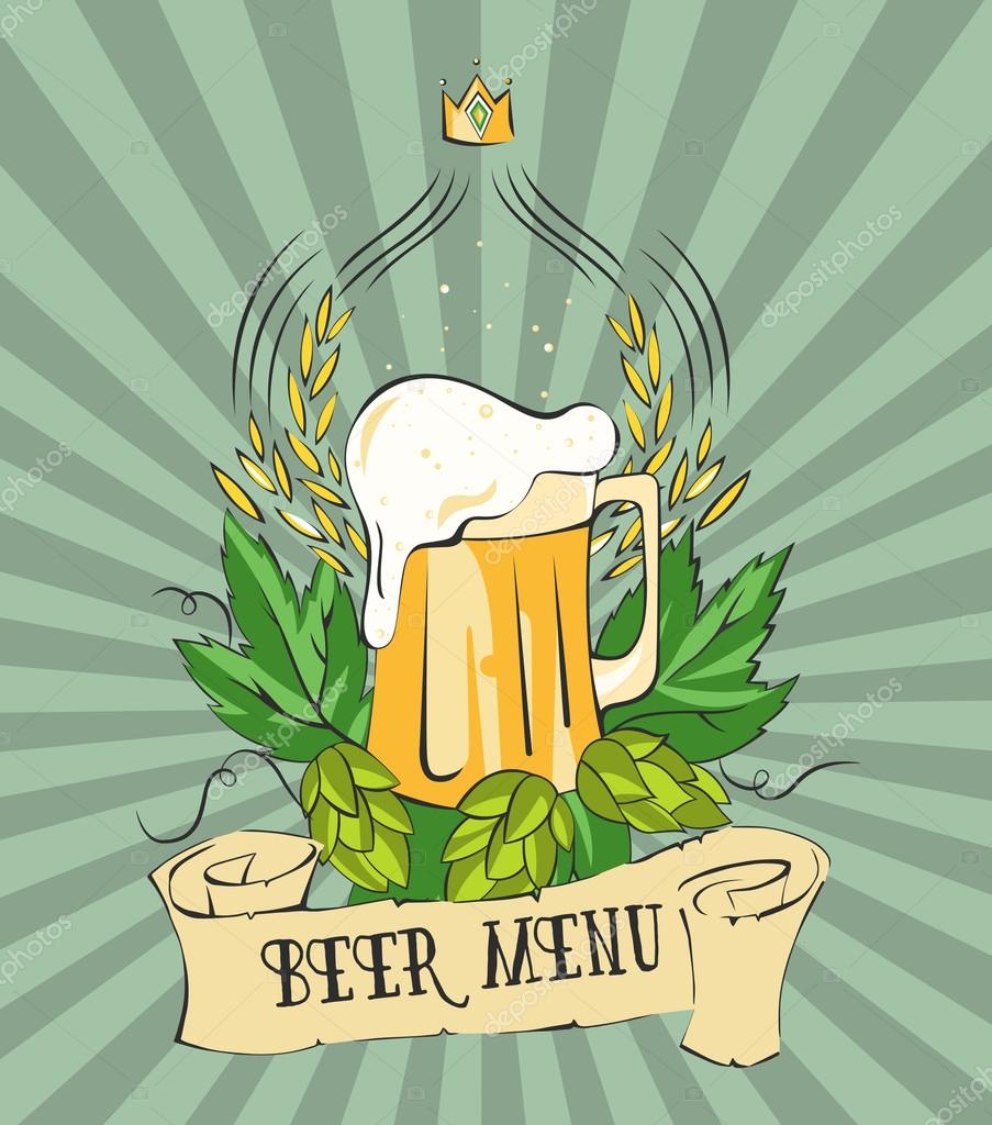 Modern vintage beer poster. Retro poster template for beer menu, sign, label or banner design. Vector old paper texture food and drink background concept.