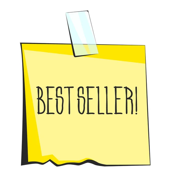 Yellow sticky note with scotch tape. Best seller lettering. Paper reminder sticker — Wektor stockowy