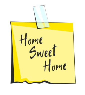 Home sweet home paper sticky note. Retro reminder sticker